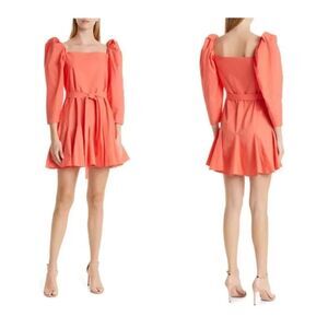 Mille Anais Puff Sleeve Tie Waist Mini Dress in Melon $248